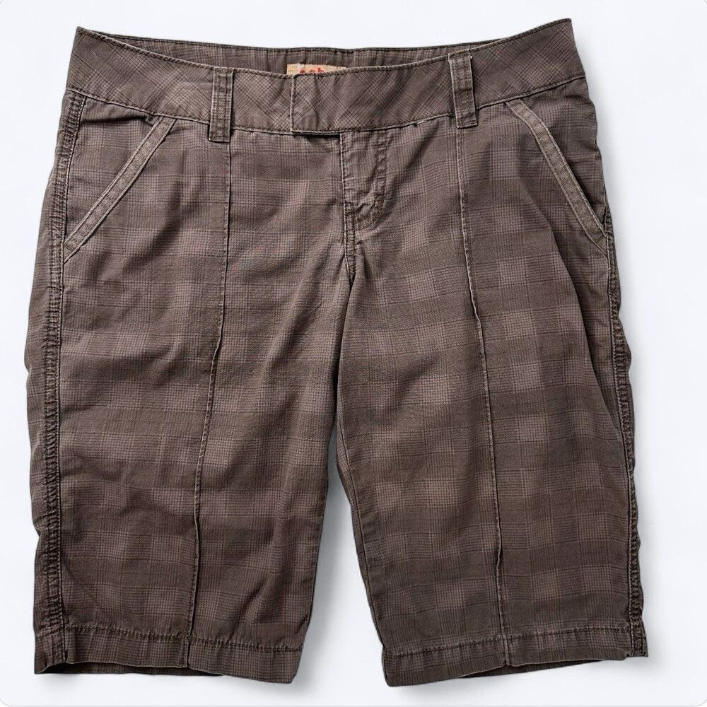 No Boundaries Brown Plaid Bermuda Shorts Juniors Sz 9 Y2K Skater Grunge Tomboy